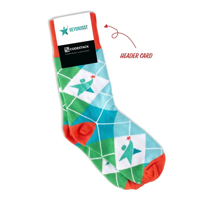 Custom Logo Socks in branded packaging with custom header card
