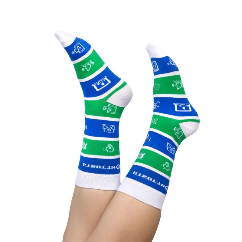 Custom Crew Socks - Economy lifestyle photo showing custom branded socks being worn