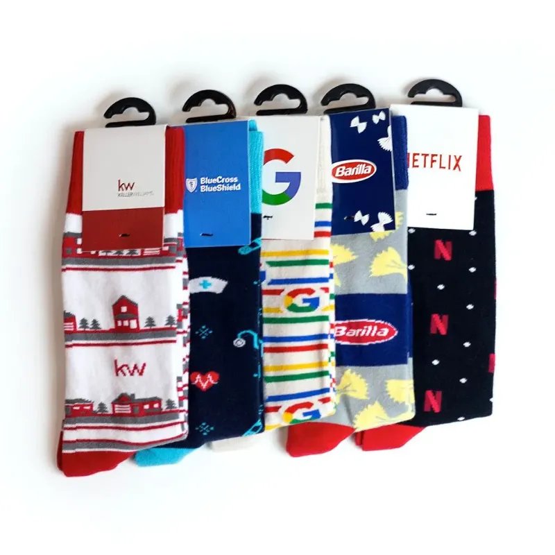 Custom Crew Socks - Economy group display showing multiple pairs of custom branded socks