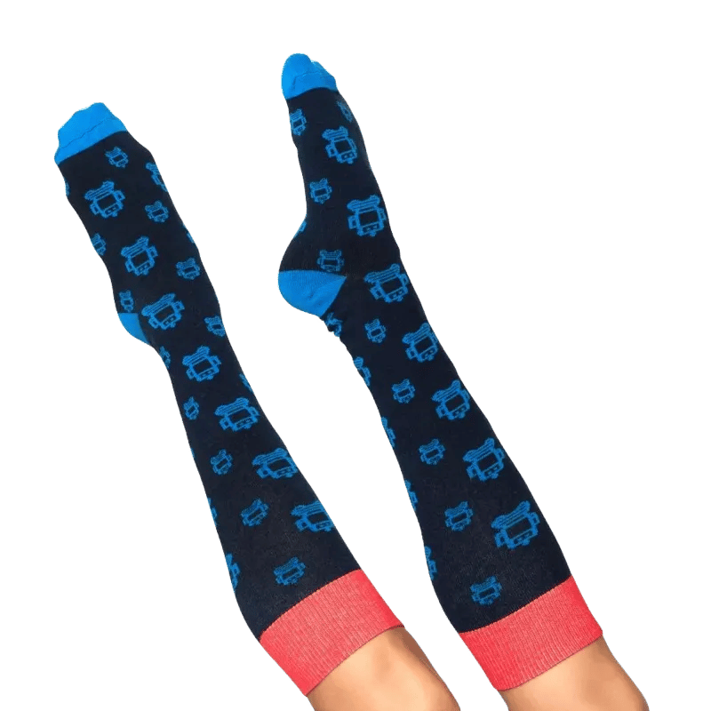 Custom Knee High Socks lifestyle photo showing custom branded socks being worn