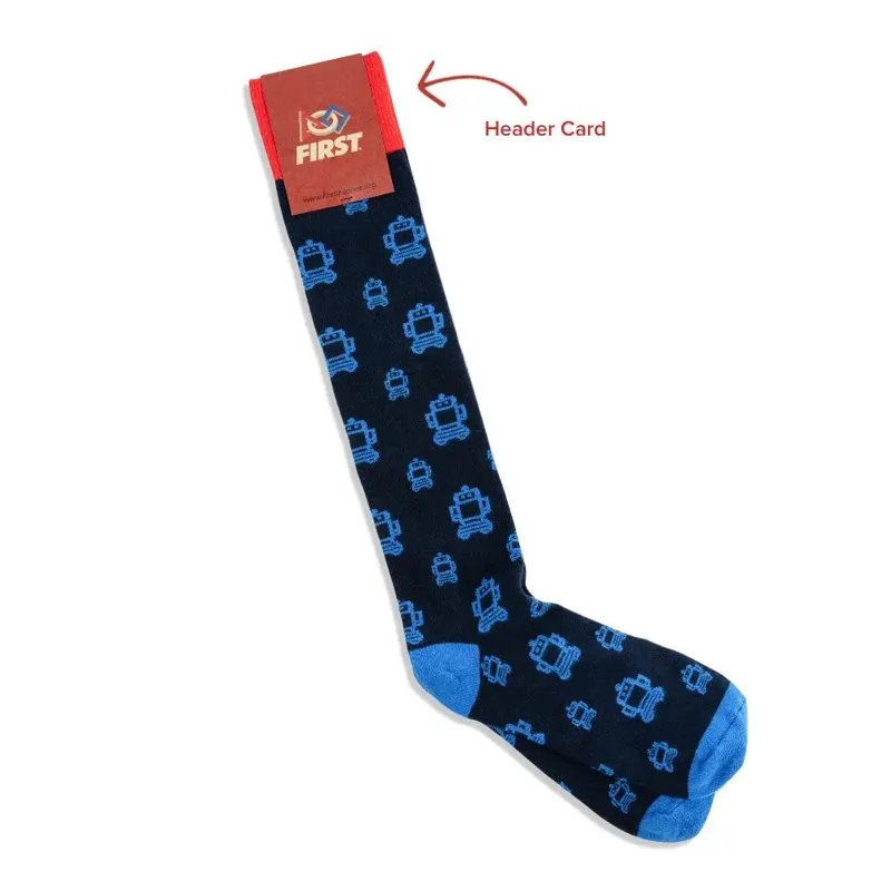 Custom Knee High Socks in branded packaging with custom header card