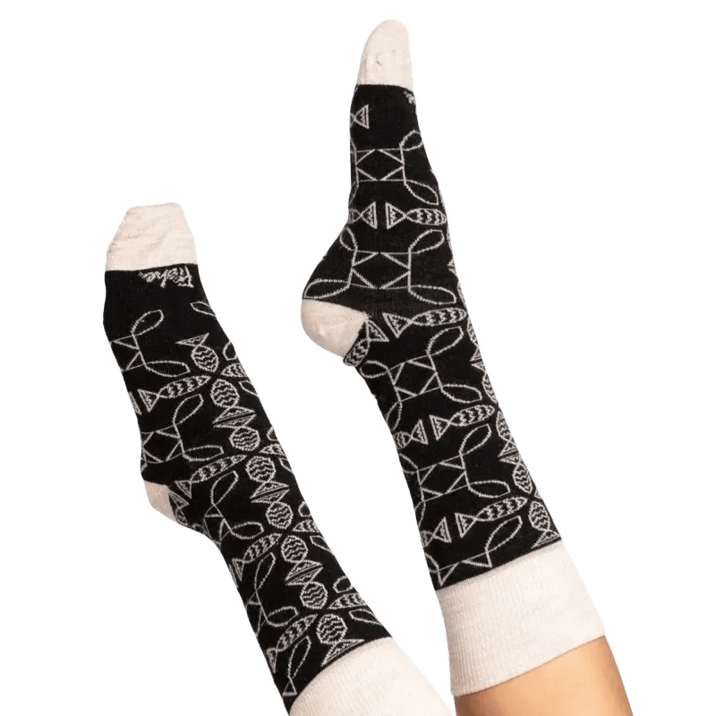 Custom Wool Crew Socks lifestyle photo showing custom branded socks being worn