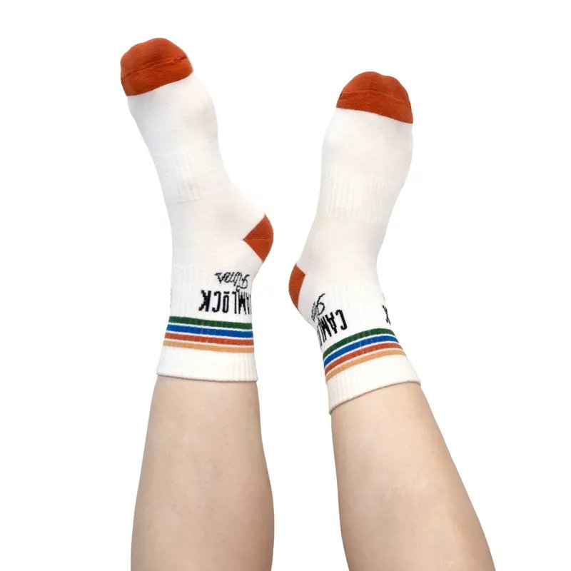 Custom Athletic Quarter Crew Socks lifestyle photo showing custom branded socks being worn