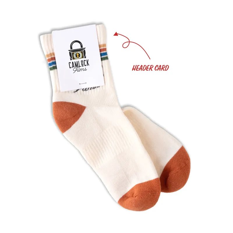 Custom Athletic Quarter Crew Socks in branded packaging with custom header card