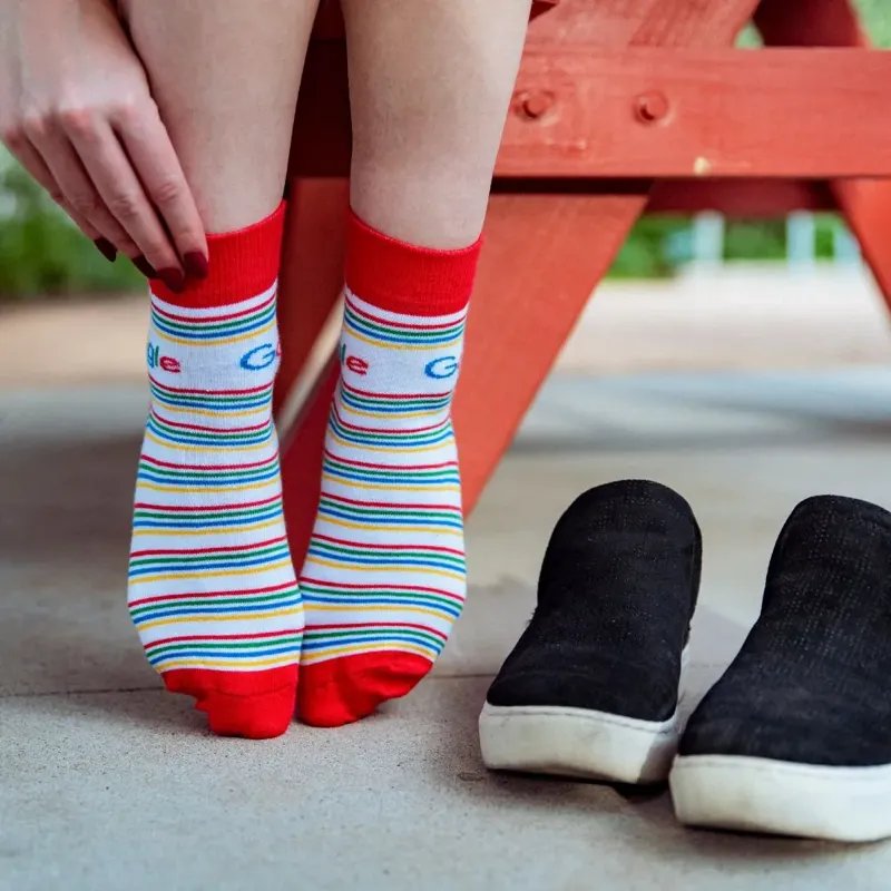 Custom Quarter Crew Socks group display showing multiple pairs of custom branded socks